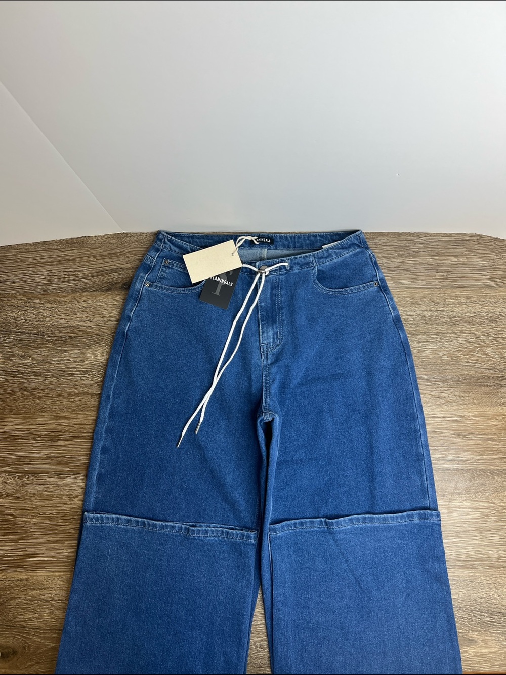 Flamingals Wide Leg Jeans NWT Drawstring Waist Denim Pants Size Small